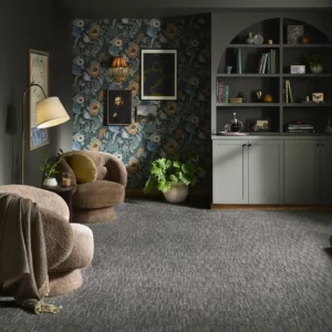 Dark gray Shaw Floors carpet in sitting room | Price Flooring